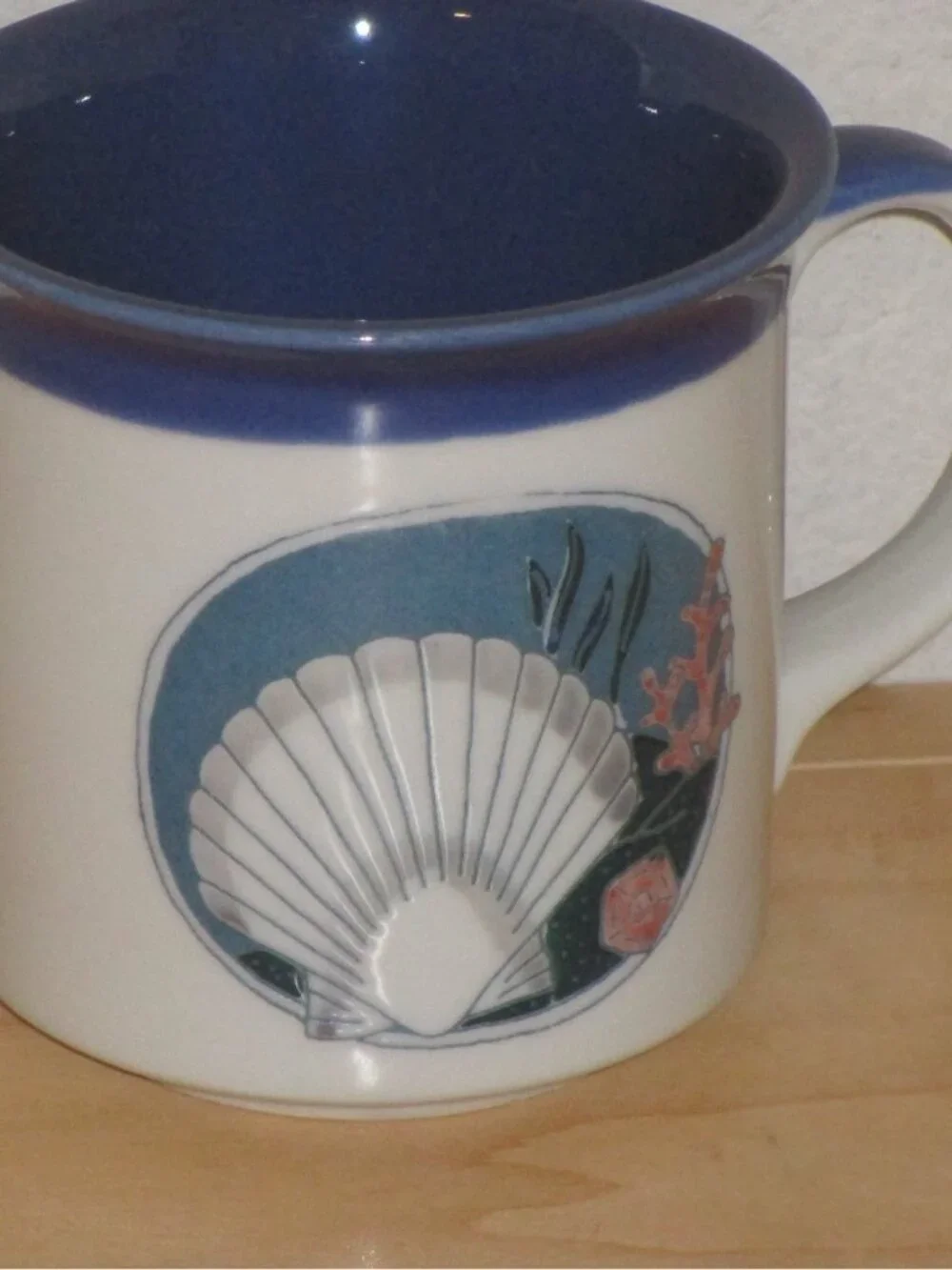 Otagirl Japanese Ceramic Coffee Mugs Set of 4 Blue White Design Seashell Coral